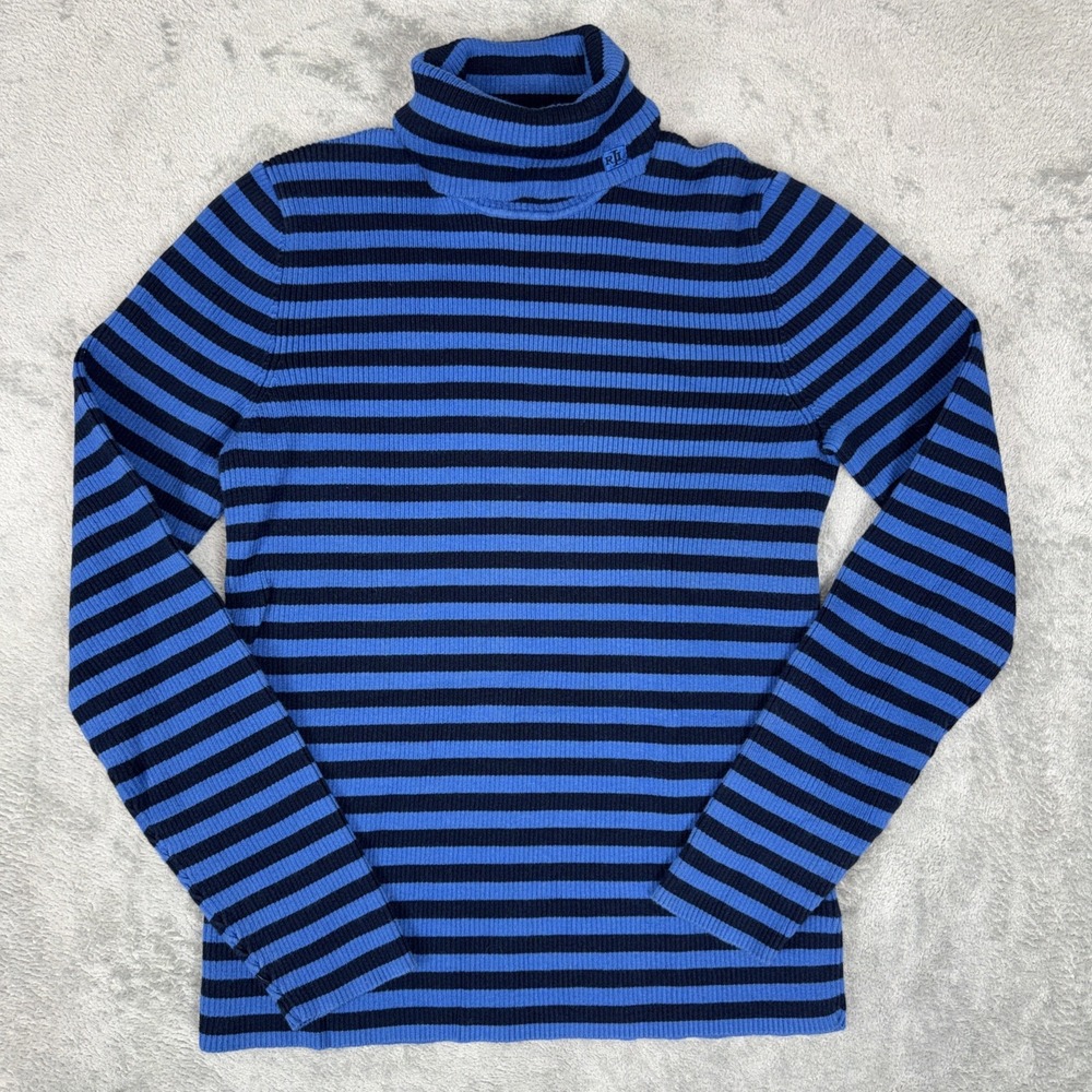 Vintage Lauren Ralph Lauren Cotton Striped Turtleneck Sweater Blue Black Size L